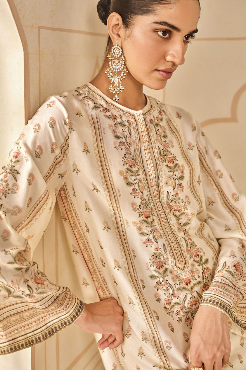 Jarita Printed Silk Kaftan - Ivory, Ivory, image 5